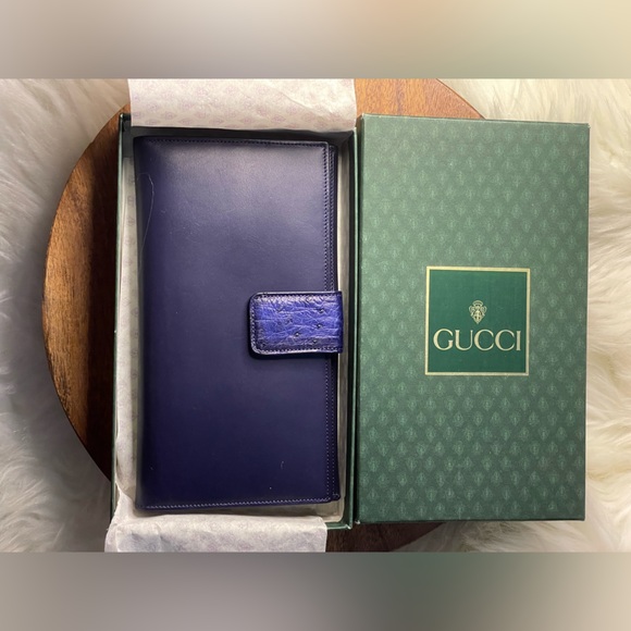 GUCCI Navy Blue & Royal Ostrich Leather Wallet w/Box - Picture 10 of 11